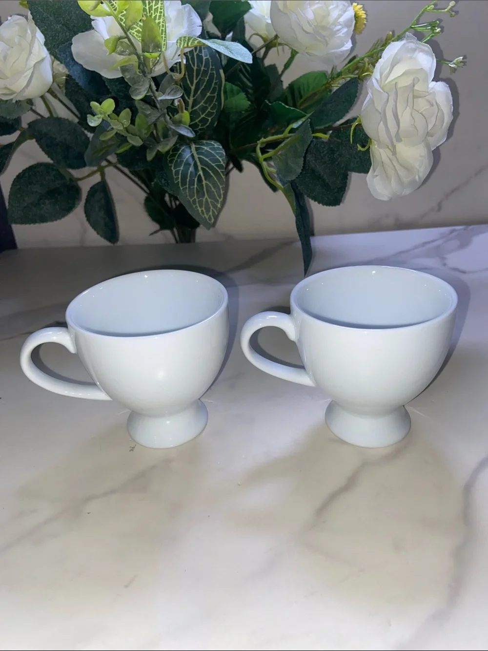 Vintage Set Of 2 Crate & Barrel White Espresso Demitasse Cup Mug 4 oz 3” Tall